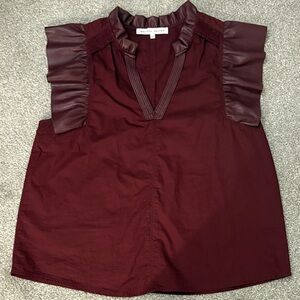 Marissa nepton Deep Burgundy leather Ruffle Blouse